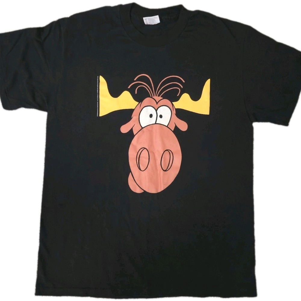 Vintage Rocky Bullwinkle T-Shirt Mens L Black Taco Bell Lovers Cartoon USA 90s